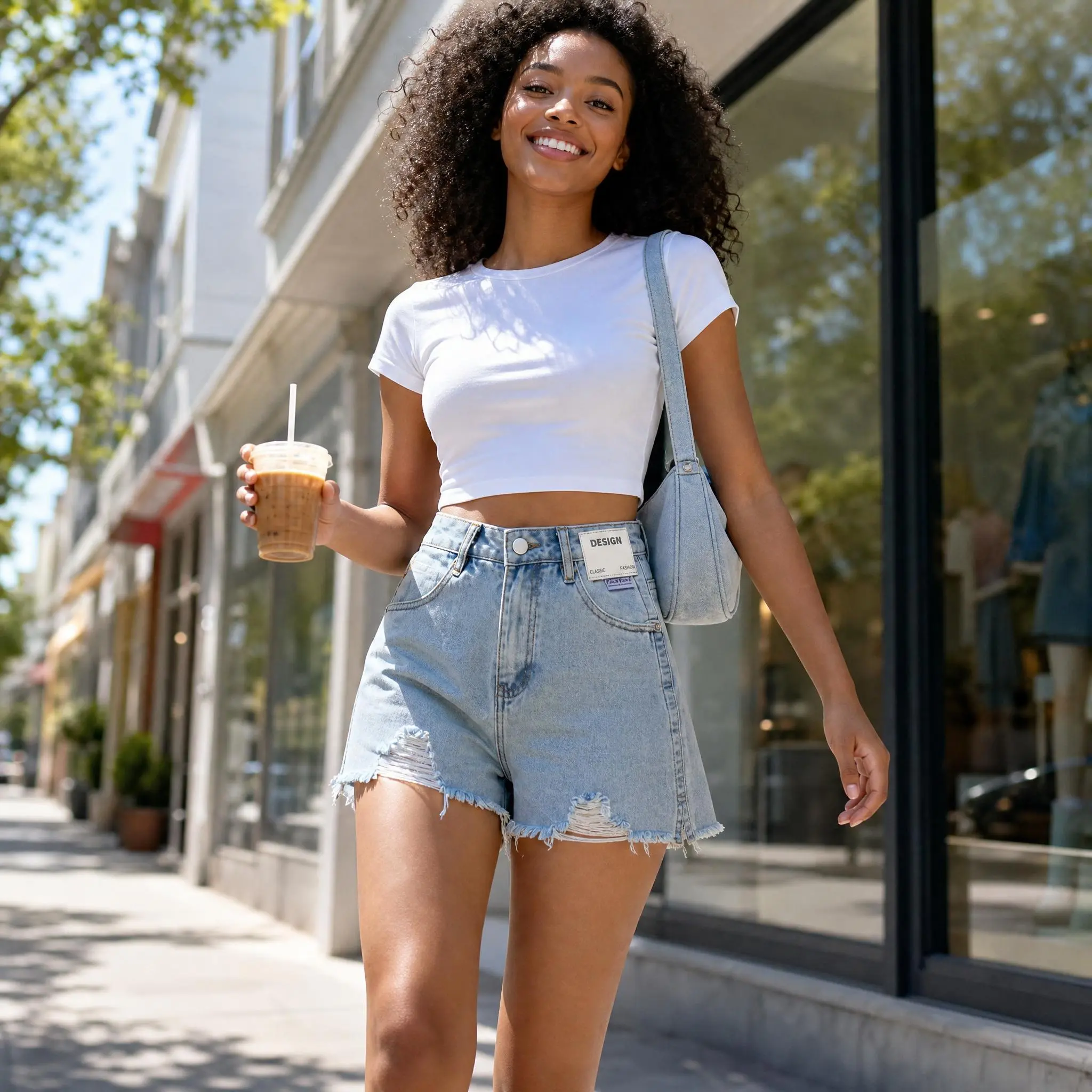 Women's High Waist Light Blue Ripped Denim Shorts - Image 2