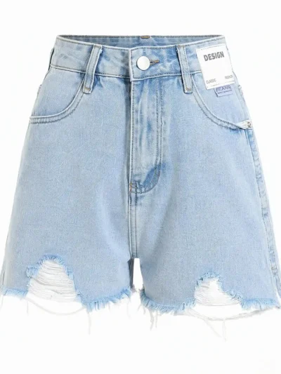 Women's High Waist Light Blue Ripped Denim Shorts