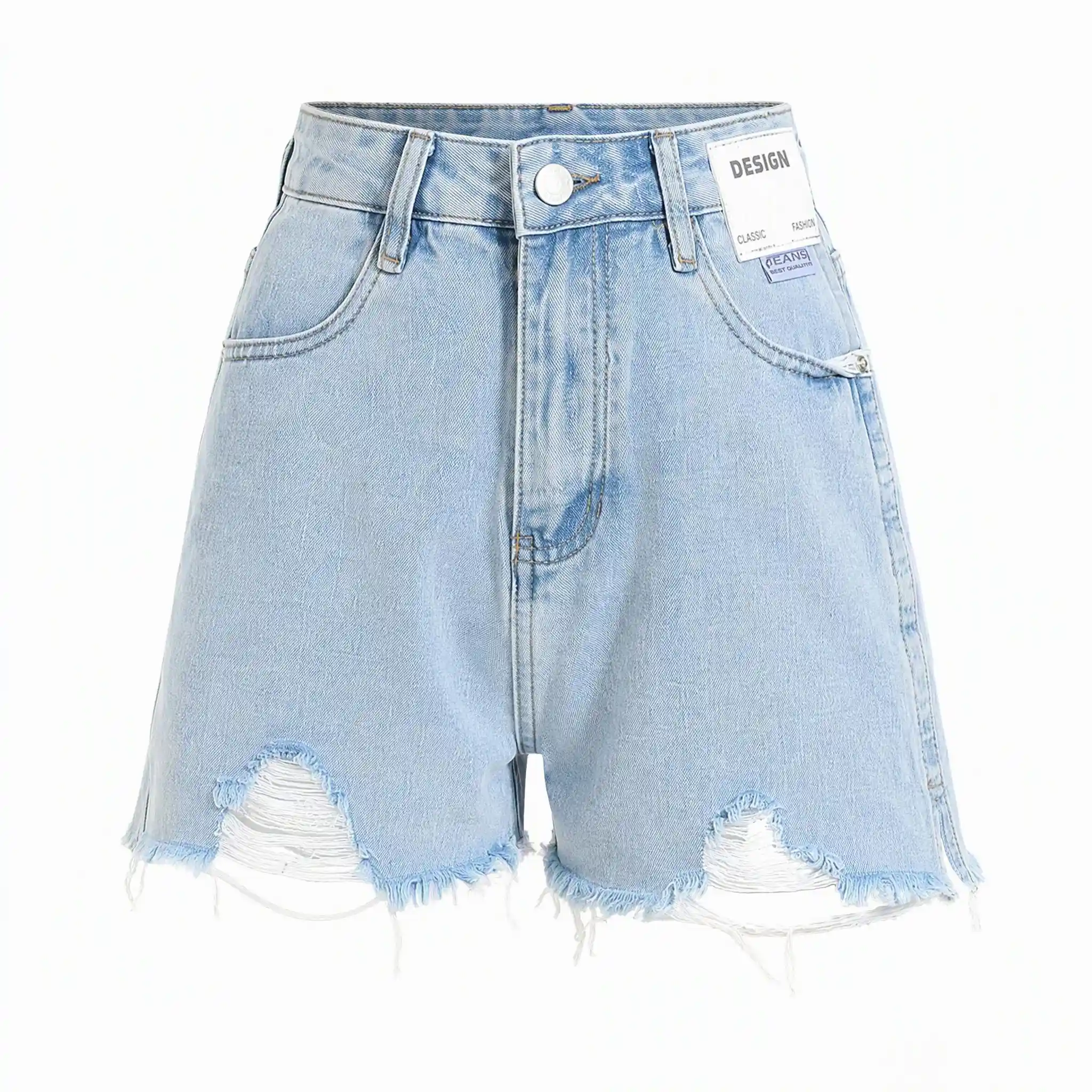 Women's High Waist Light Blue Ripped Denim Shorts