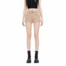 Khaki High Waist Double Button Stretch Denim Shorts