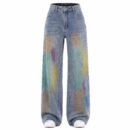 Vintage Washed Blue Graffiti High Waist Wide Leg Jeans