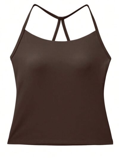 MIA&LILI Backless Sports Tank & Flared Leggings Pilates Set - Brown