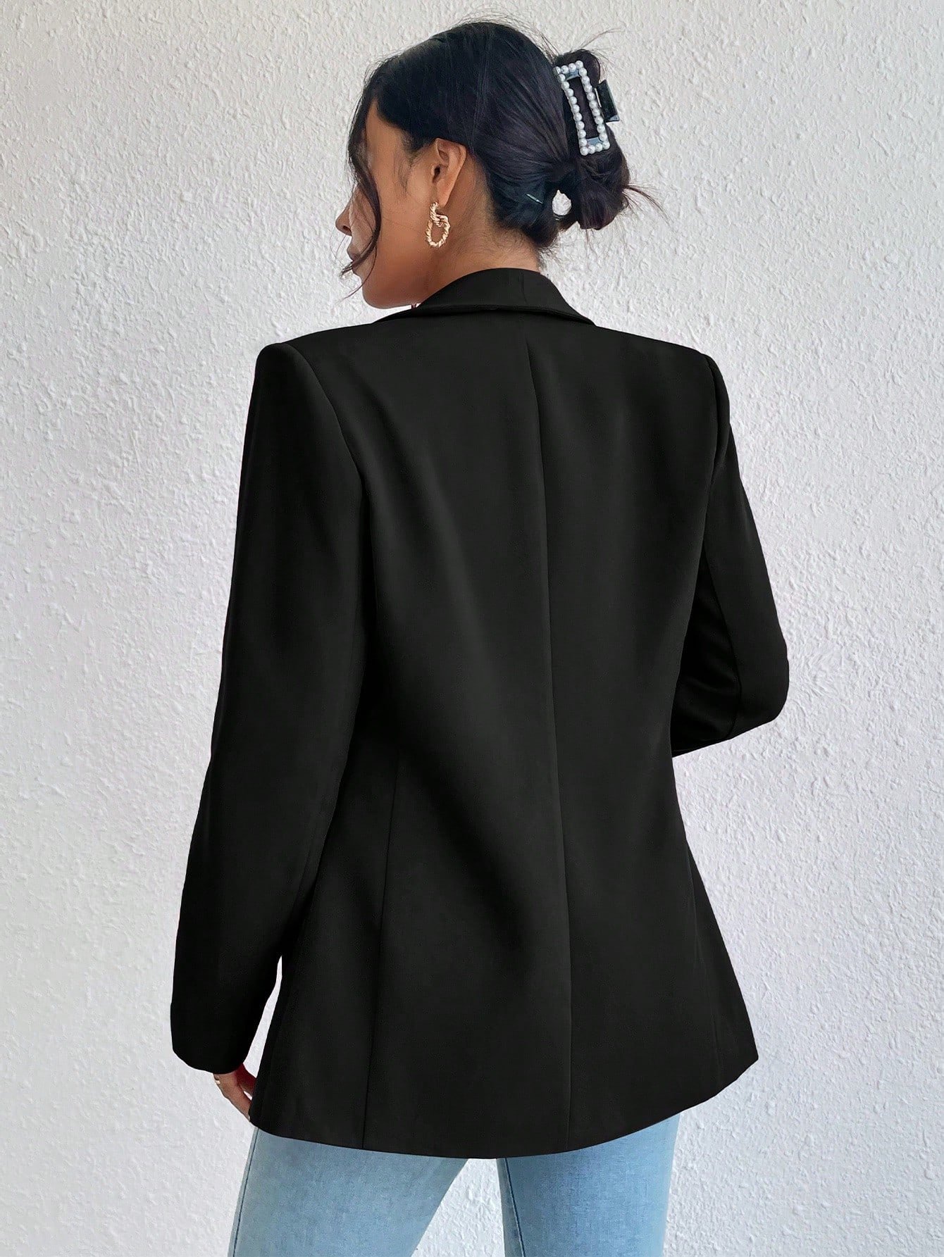 Black Unbuttoned Placket Green Fruit Collar Loose Casual Suit Jacket Spring And Autumn Commuting Workplace Light Mature Style Versatile Cardigan Suit - Black - Image 4