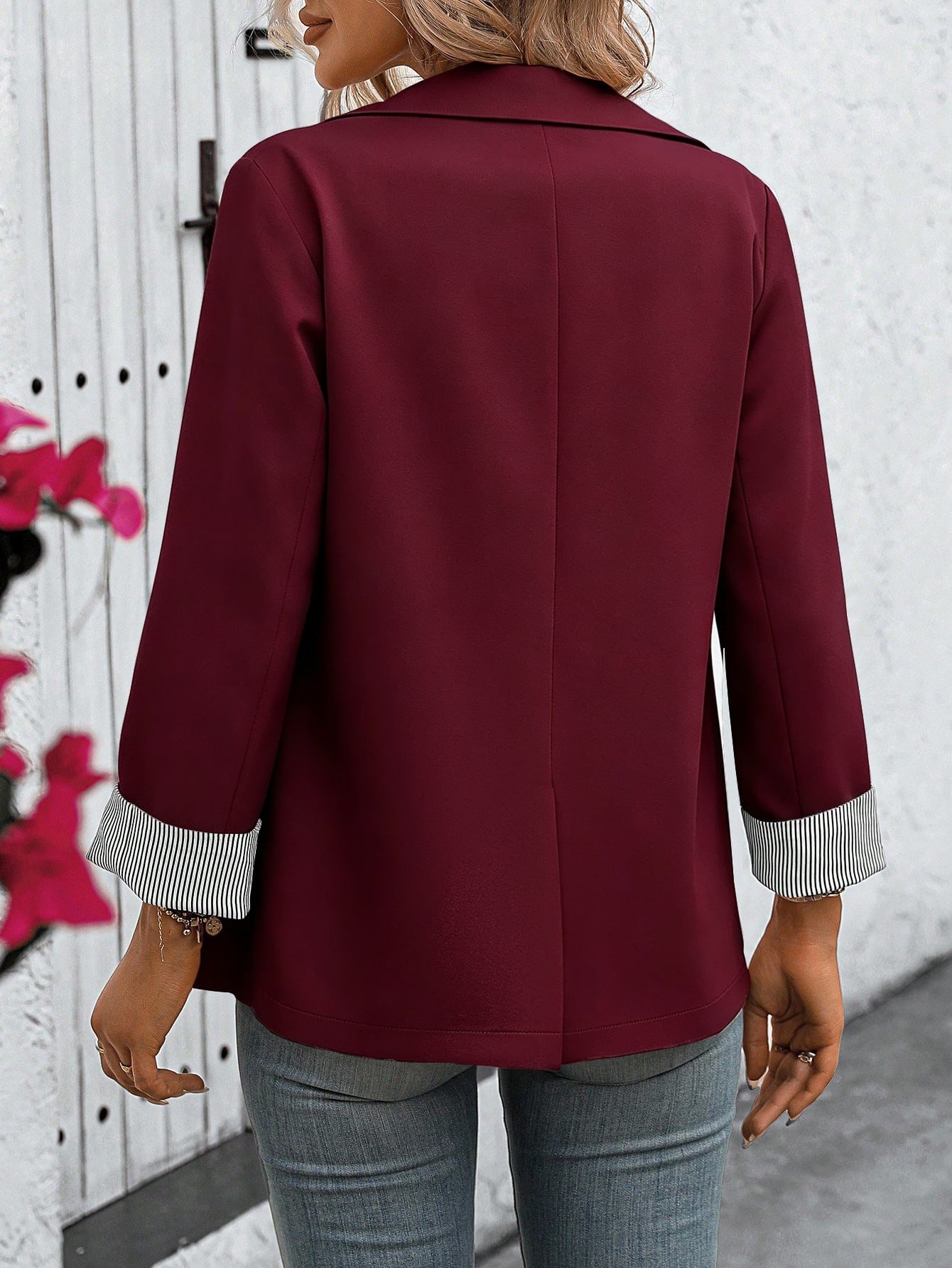 Eloum a Women’s Lapel Neck Long Sleeve Single Breasted Casual Blazer - Burgundy - Image 6