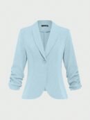 EMERY ROSE Women’s Button Up 3 4 Sleeve Casual Blazer For Home Outdoor - Sky Blue