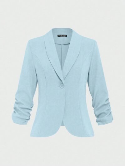 EMERY ROSE Women’s Button Up 3 4 Sleeve Casual Blazer For Home Outdoor - Sky Blue
