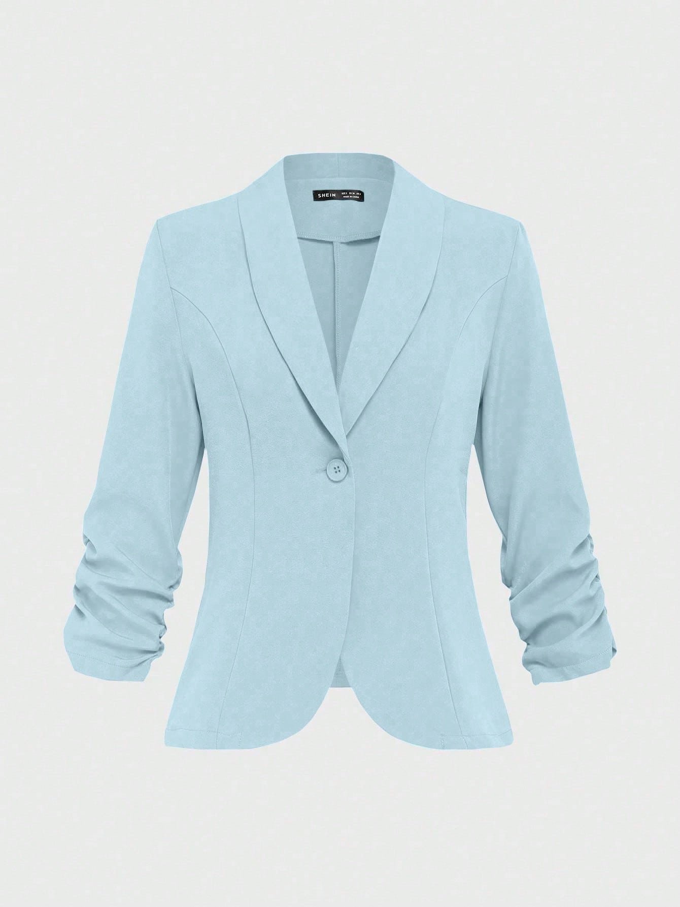 EMERY ROSE Women’s Button Up 3 4 Sleeve Casual Blazer For Home Outdoor - Sky Blue