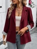 Eloum a Women’s Lapel Neck Long Sleeve Single Breasted Casual Blazer - Burgundy