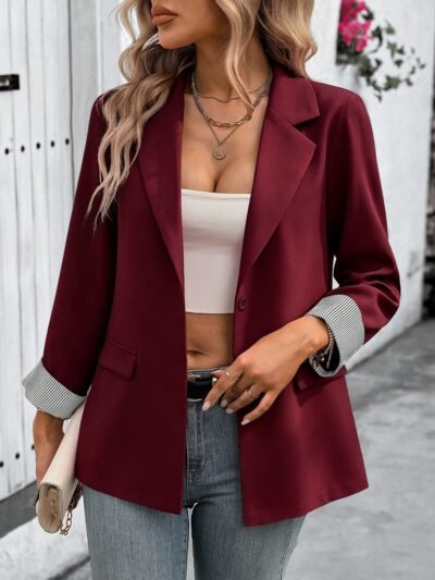 Eloum a Women’s Lapel Neck Long Sleeve Single Breasted Casual Blazer - Burgundy