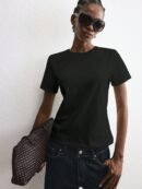 MIALILI Women’s Crew Neck Short Sleeve Cotton Casual Tee - Black