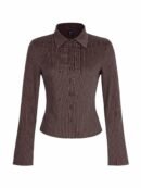 MIALILI Women’s Striped Slim Fit Long Sleeve Button Down Shirt - Brown
