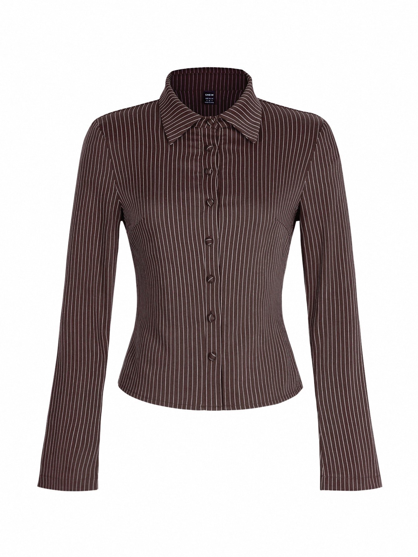 MIALILI Women’s Striped Slim Fit Long Sleeve Button Down Shirt - Brown