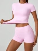 MIA&LILI Minimalist Short-Sleeve Top & Pocket Shorts Set - Pink