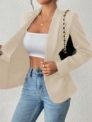 Women Solid Color Long Sleeve Pocket Casual Jacket Everyday Wear Fall Cloth For Women Petite Women - Apricot